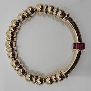 Chico's Gold Bead & Ruby Crystal Stone Bracelet